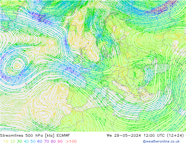 风 500 hPa ECMWF 星期三 29.05.2024 12 UTC