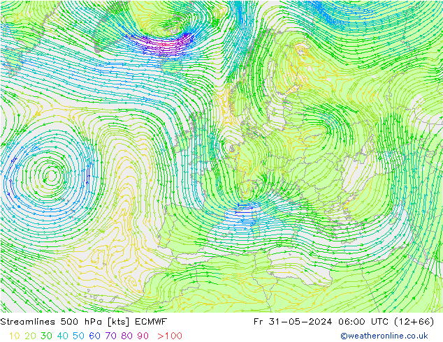 Streamlines 500 hPa ECMWF Fr 31.05.2024 06 UTC