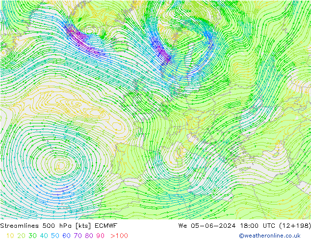 Rüzgar 500 hPa ECMWF Çar 05.06.2024 18 UTC