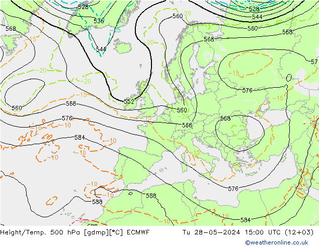 Height/Temp. 500 hPa ECMWF Út 28.05.2024 15 UTC