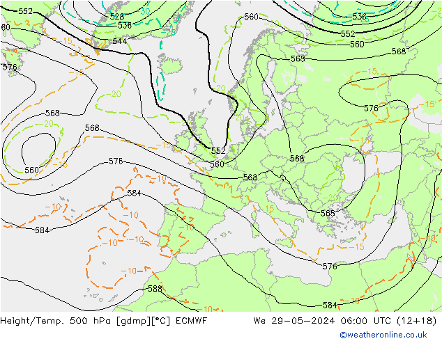 Z500/Rain (+SLP)/Z850 ECMWF We 29.05.2024 06 UTC