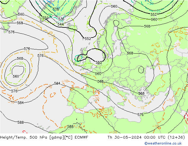 Z500/Rain (+SLP)/Z850 ECMWF czw. 30.05.2024 00 UTC
