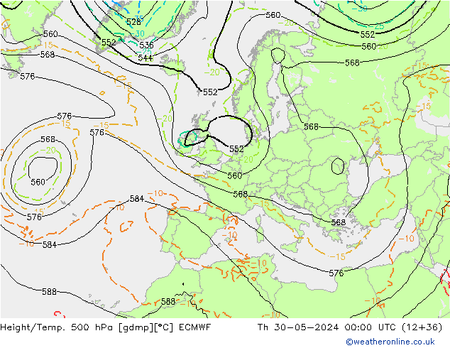 Z500/Rain (+SLP)/Z850 ECMWF jue 30.05.2024 00 UTC