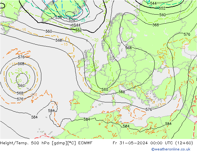 Z500/Regen(+SLP)/Z850 ECMWF vr 31.05.2024 00 UTC