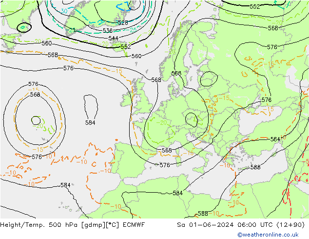 Height/Temp. 500 hPa ECMWF Sáb 01.06.2024 06 UTC