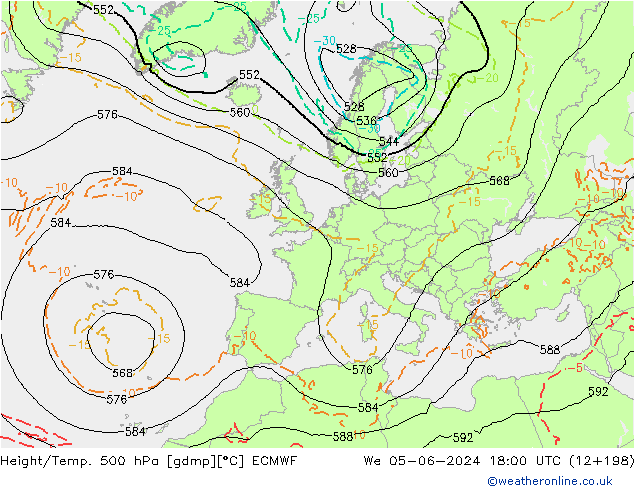 Z500/Rain (+SLP)/Z850 ECMWF Mi 05.06.2024 18 UTC