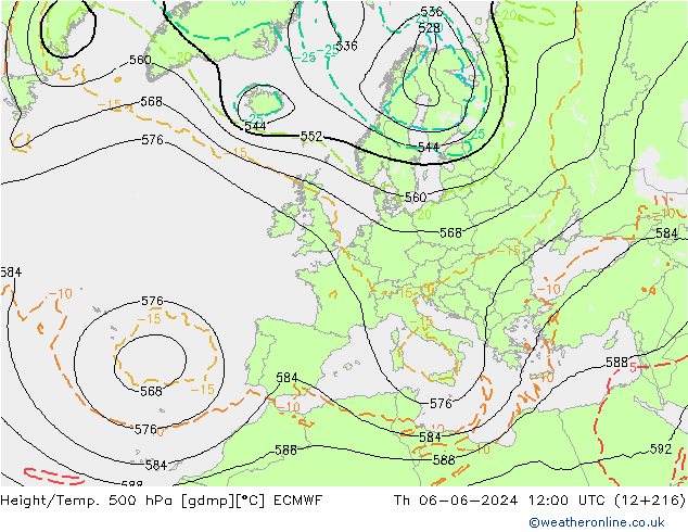 Height/Temp. 500 гПа ECMWF чт 06.06.2024 12 UTC