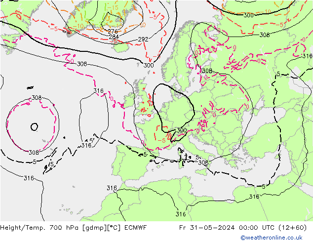 Height/Temp. 700 hPa ECMWF Fr 31.05.2024 00 UTC