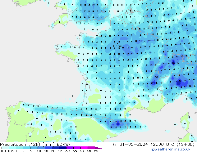 Precipitazione (12h) ECMWF ven 31.05.2024 00 UTC