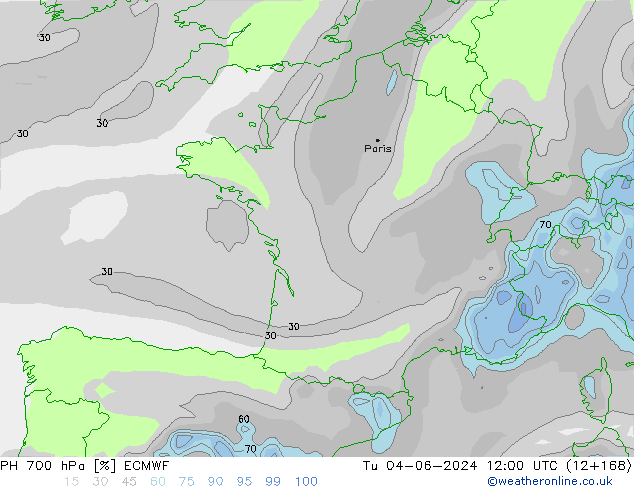 RH 700 hPa ECMWF mar 04.06.2024 12 UTC