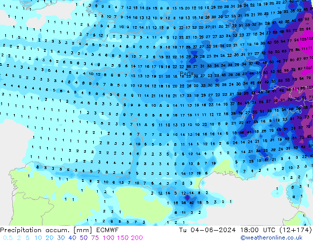 Precipitation accum. ECMWF wto. 04.06.2024 18 UTC