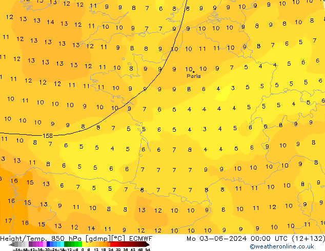 Z500/Rain (+SLP)/Z850 ECMWF Po 03.06.2024 00 UTC