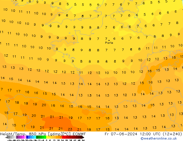 Z500/Rain (+SLP)/Z850 ECMWF Fr 07.06.2024 12 UTC