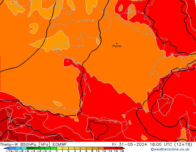 Theta-W 850hPa ECMWF ven 31.05.2024 18 UTC