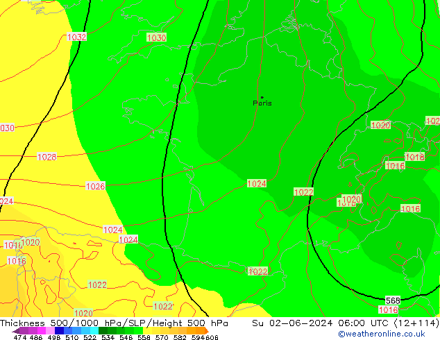 500-1000 hPa Kalınlığı ECMWF Paz 02.06.2024 06 UTC