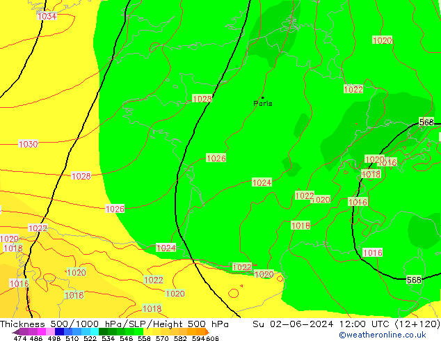 Thck 500-1000гПа ECMWF Вс 02.06.2024 12 UTC