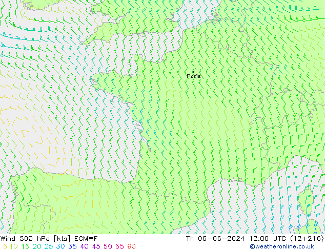 Wind 500 hPa ECMWF Th 06.06.2024 12 UTC