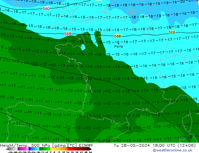 Height/Temp. 500 hPa ECMWF Tu 28.05.2024 18 UTC