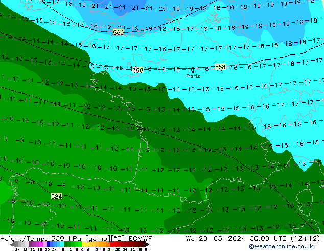 Height/Temp. 500 hPa ECMWF We 29.05.2024 00 UTC