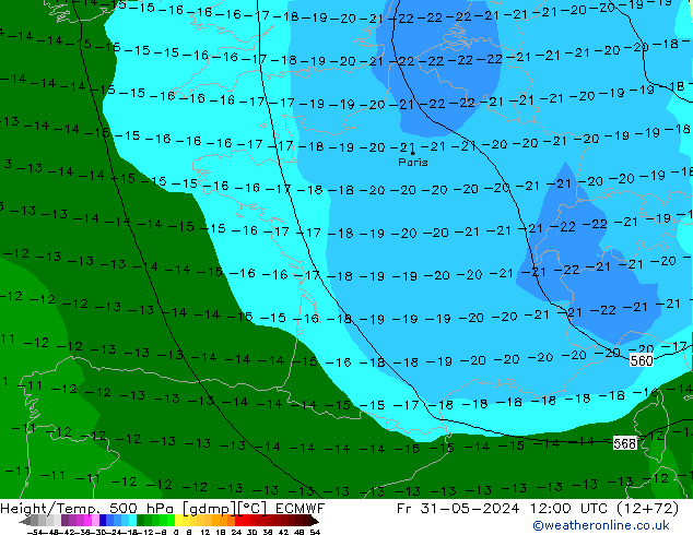 Z500/Rain (+SLP)/Z850 ECMWF vie 31.05.2024 12 UTC