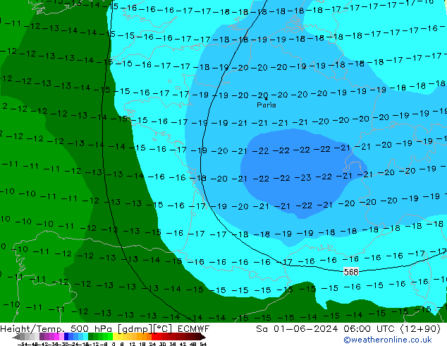 Z500/Rain (+SLP)/Z850 ECMWF sam 01.06.2024 06 UTC