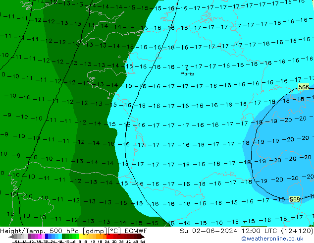 Z500/Rain (+SLP)/Z850 ECMWF Su 02.06.2024 12 UTC