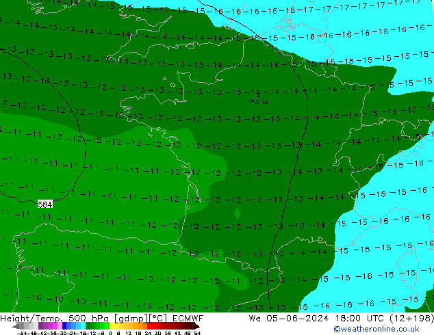 Height/Temp. 500 hPa ECMWF Mi 05.06.2024 18 UTC