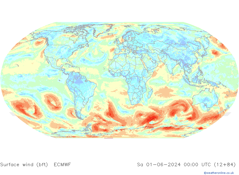 Wind 10 m (bft) ECMWF za 01.06.2024 00 UTC