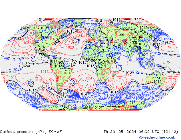 Pressione al suolo ECMWF gio 30.05.2024 06 UTC