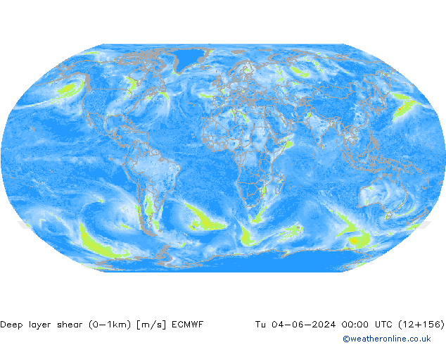 Deep layer shear (0-1km) ECMWF di 04.06.2024 00 UTC