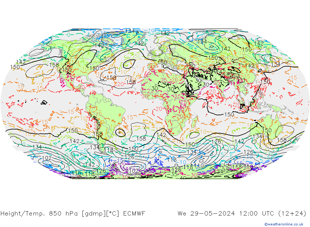 Z500/Rain (+SLP)/Z850 ECMWF We 29.05.2024 12 UTC