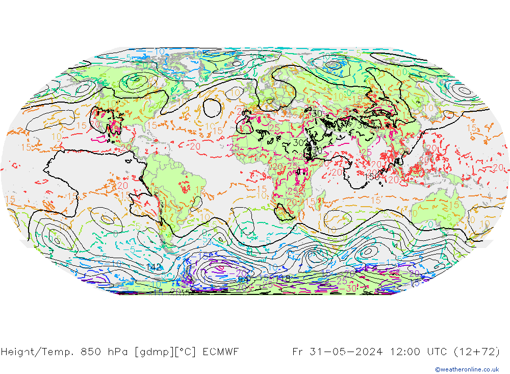 Z500/Rain (+SLP)/Z850 ECMWF Fr 31.05.2024 12 UTC