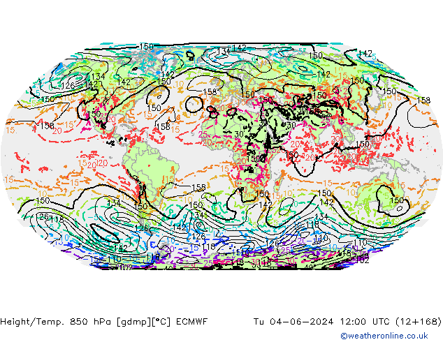 Yükseklik/Sıc. 850 hPa ECMWF Sa 04.06.2024 12 UTC