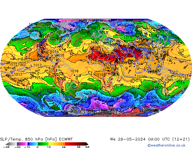 SLP/Temp. 850 hPa ECMWF Qua 29.05.2024 09 UTC