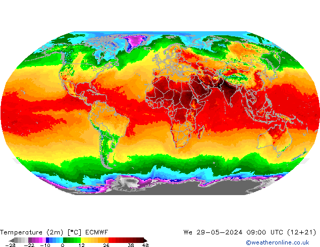 Temperatuurkaart (2m) ECMWF wo 29.05.2024 09 UTC