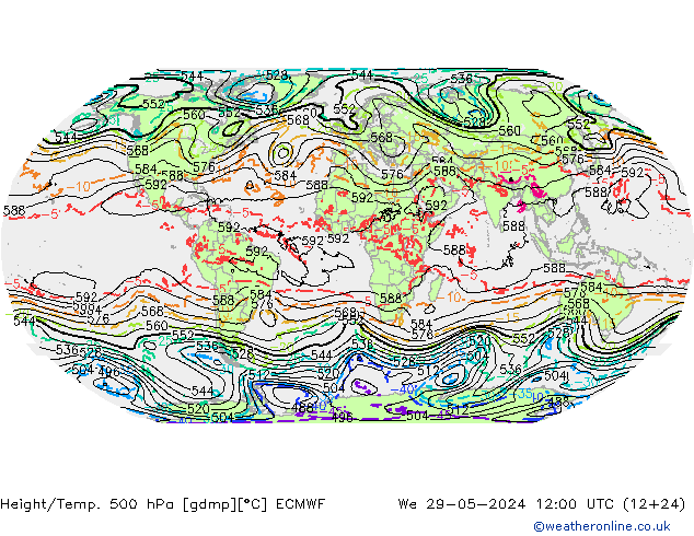 Z500/Rain (+SLP)/Z850 ECMWF Mi 29.05.2024 12 UTC