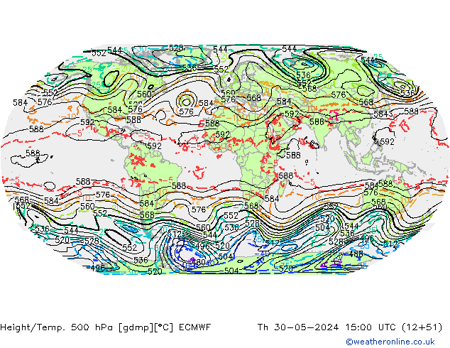 Height/Temp. 500 hPa ECMWF Th 30.05.2024 15 UTC