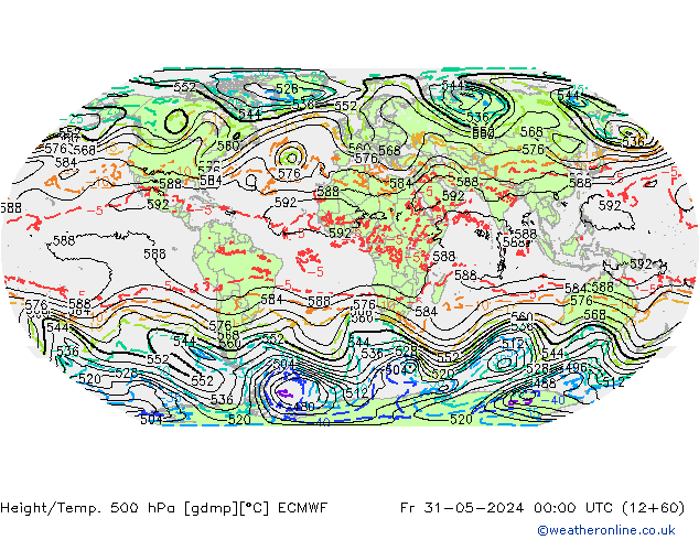 Yükseklik/Sıc. 500 hPa ECMWF Cu 31.05.2024 00 UTC