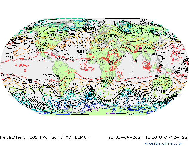 Z500/Yağmur (+YB)/Z850 ECMWF Paz 02.06.2024 18 UTC