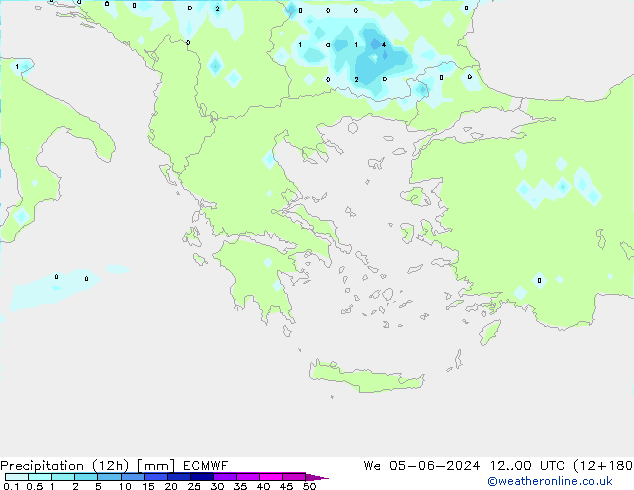 Precipitation (12h) ECMWF We 05.06.2024 00 UTC