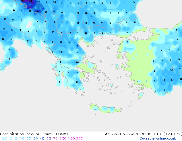 Precipitation accum. ECMWF Mo 03.06.2024 00 UTC