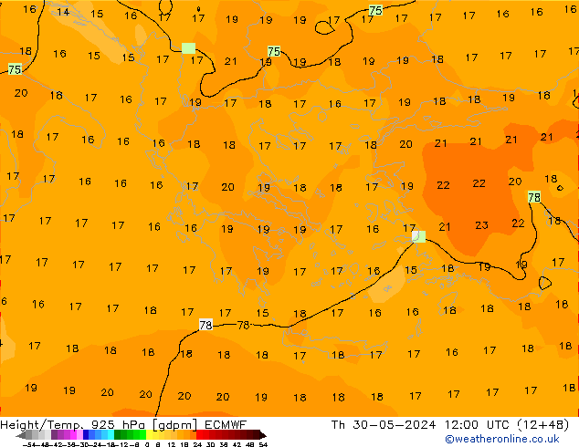 Height/Temp. 925 hPa ECMWF  30.05.2024 12 UTC