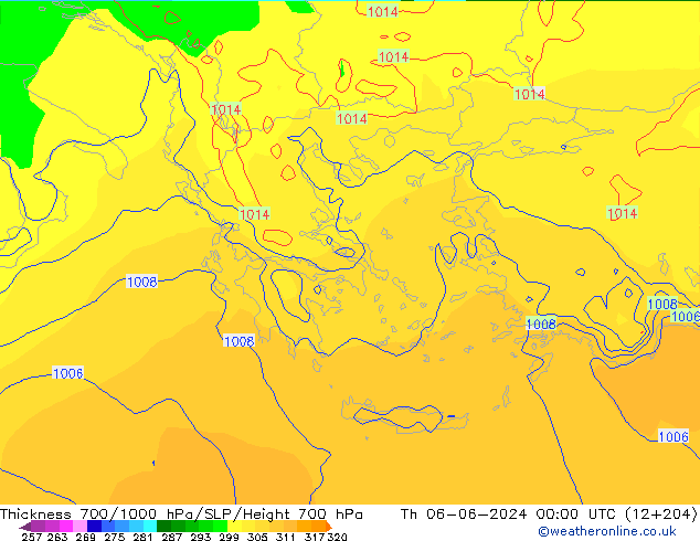 Thck 700-1000 hPa ECMWF czw. 06.06.2024 00 UTC