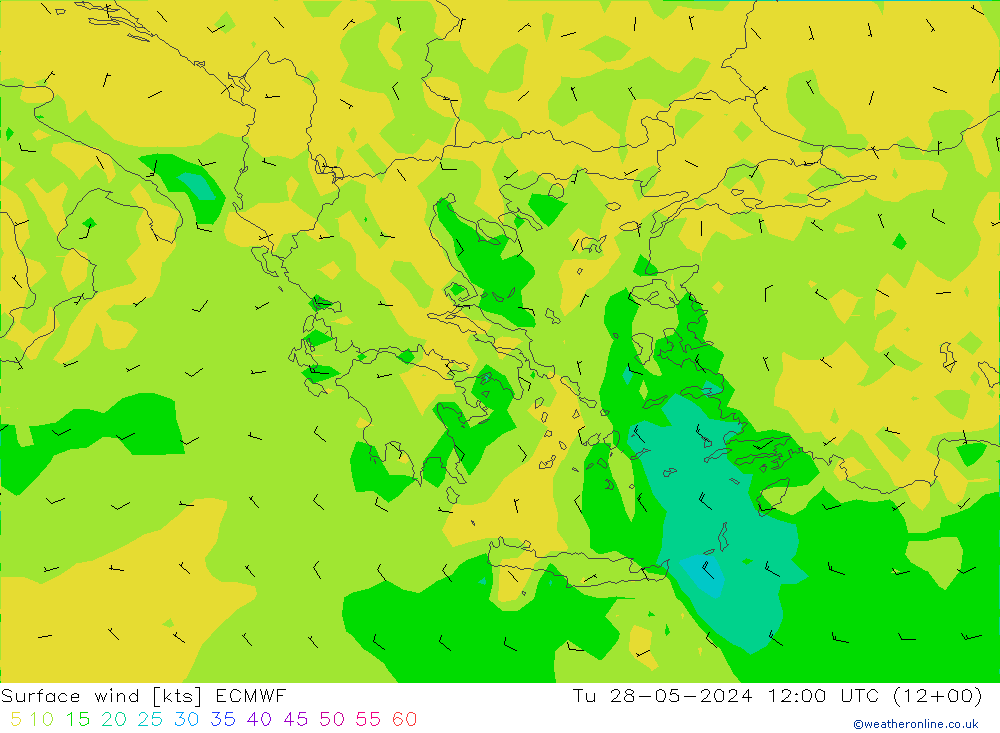 Surface wind ECMWF Út 28.05.2024 12 UTC