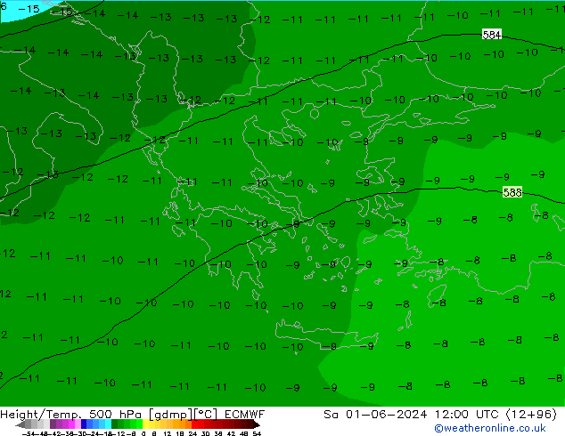 Z500/Rain (+SLP)/Z850 ECMWF sam 01.06.2024 12 UTC