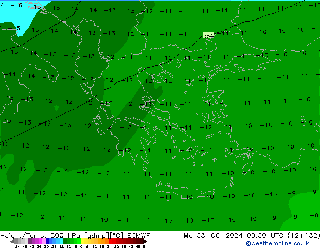 Z500/Rain (+SLP)/Z850 ECMWF Po 03.06.2024 00 UTC