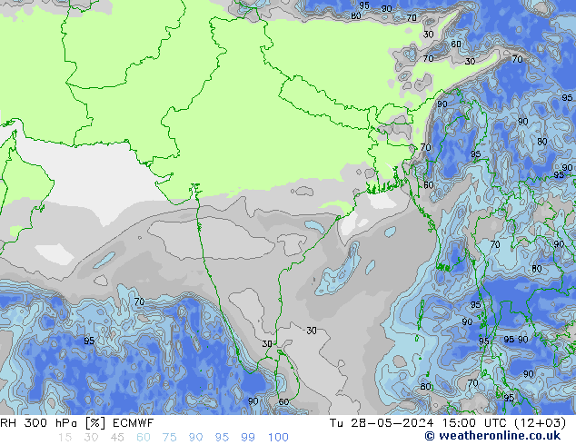 RH 300 hPa ECMWF Tu 28.05.2024 15 UTC