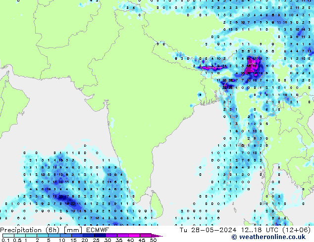 Precipitation (6h) ECMWF Tu 28.05.2024 18 UTC