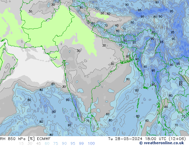 RH 850 hPa ECMWF Tu 28.05.2024 18 UTC