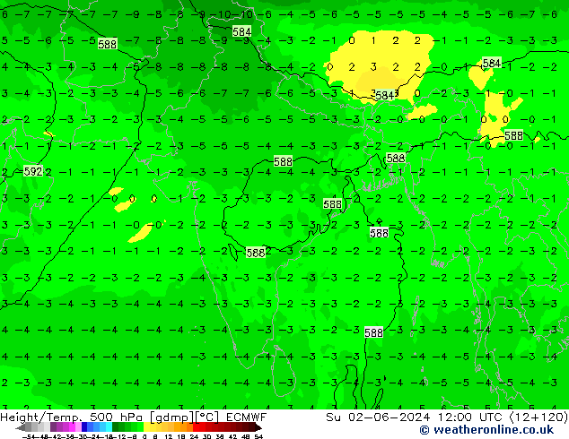 Height/Temp. 500 hPa ECMWF Dom 02.06.2024 12 UTC